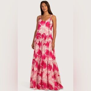 Trina Turk Juney Pink Floral Cotton Maxi Dress Size Medium